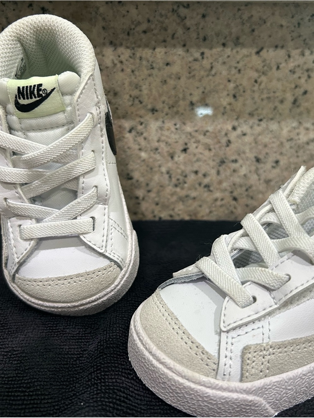 Nike Kids White & Light Gray Low Top Sneakers with Black Swoosh